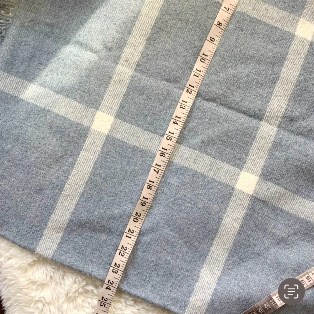 Serena & Lily Avery Alpaca Fringed Pillow Cover in blue windowpane check